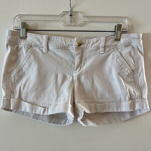 Hollister White Cuffed Stretch Cotton Shorts